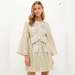 Tuckernuck HYACINTH HOUSE Gold Plisse Carol Bow Mini Dress